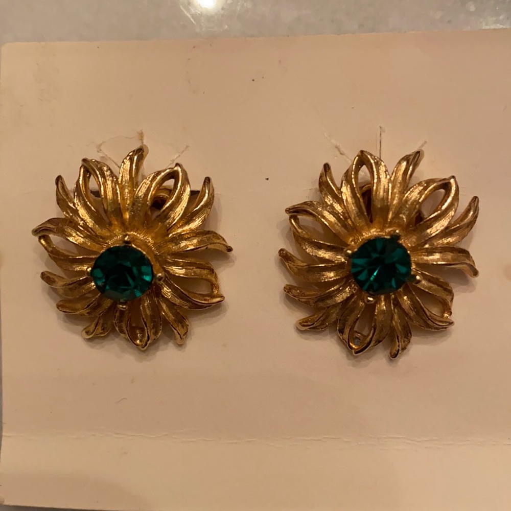 Park Lane Gold Tone and Faux Emerald Round Earrings